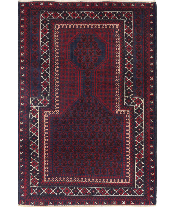 Red Afghan Baluchi Rug 3' 0" x 4' 5" Hand-Knotted | No. AT89646