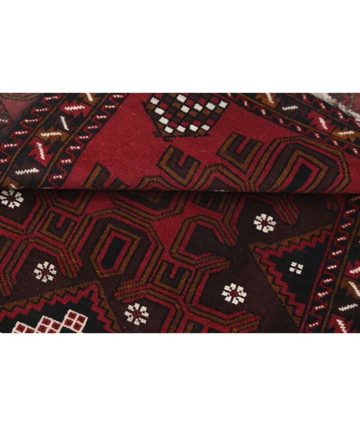 Red Afghan Tribal Rug 2' 9" x 4' 8" Hand-Knotted | No. AT14012