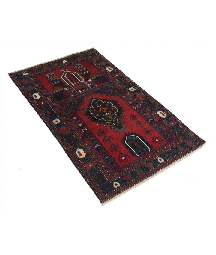 Red Afghan Tribal Rug 2' 9" x 4' 8" Hand-Knotted | No. AT61007