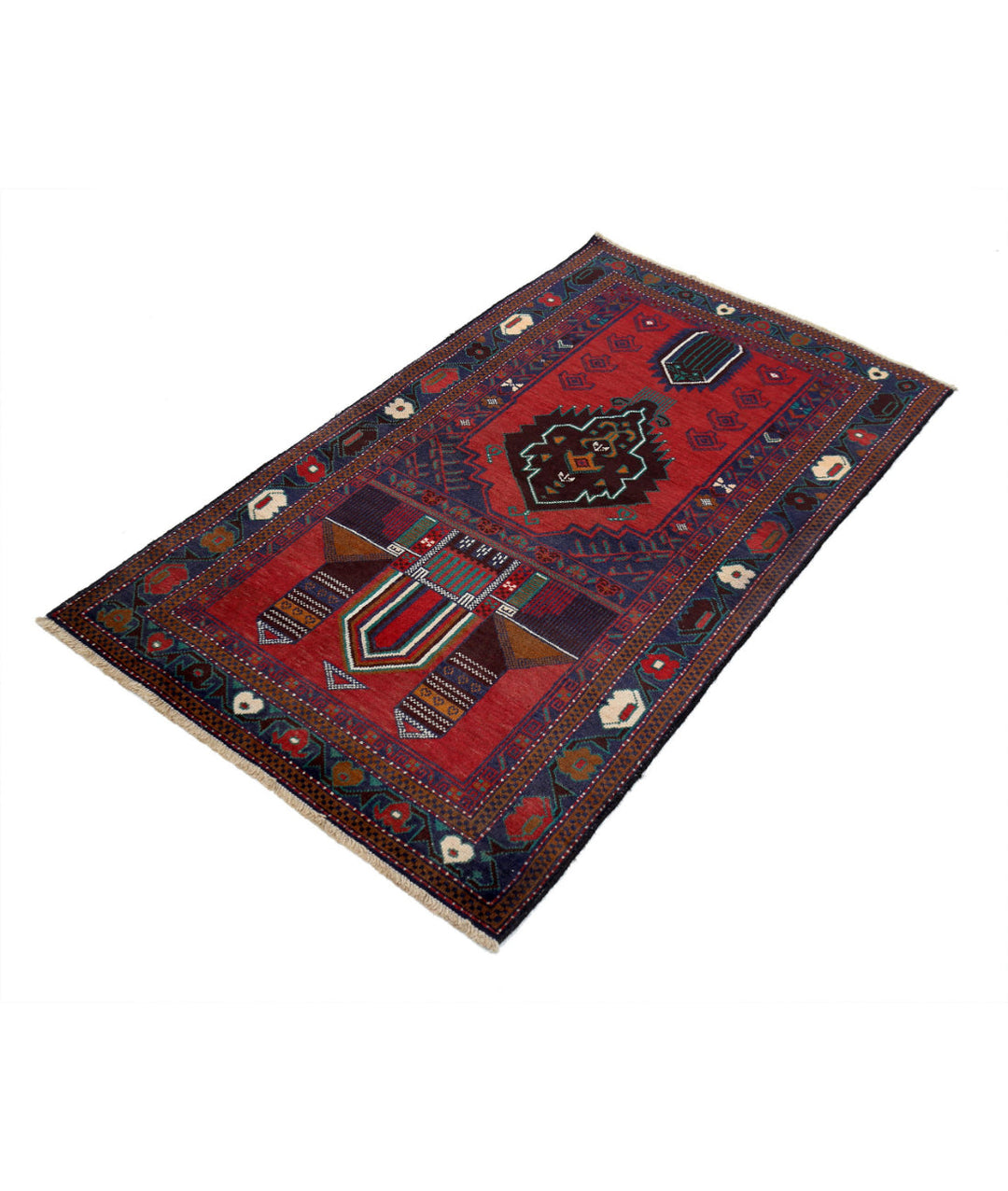 Red Afghan Tribal Rug 2' 9" x 4' 8" Hand-Knotted | No. AT61007