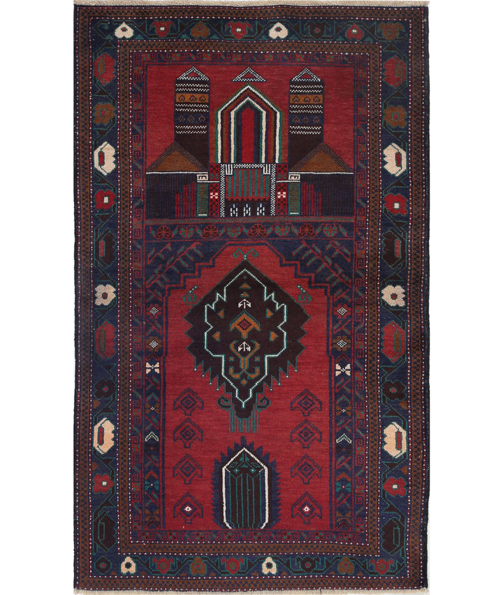 Red Afghan Tribal Rug 2' 9" x 4' 8" Hand-Knotted | No. AT61007
