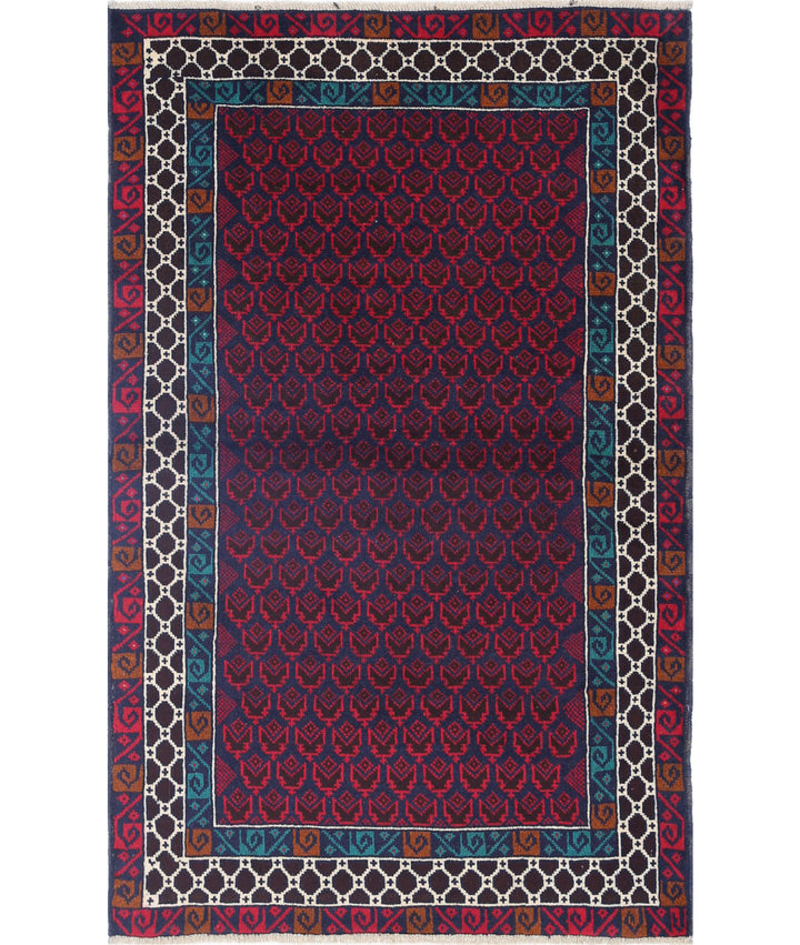Red Afghan Tribal Rug 2' 9" x 4' 5" Hand-Knotted | No. AT62513