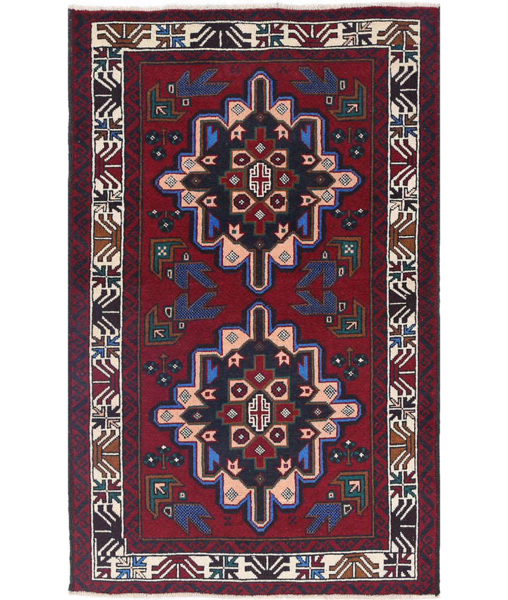 Red Afghan Tribal Rug 2' 9" x 4' 5" Hand-Knotted | No. AT14909
