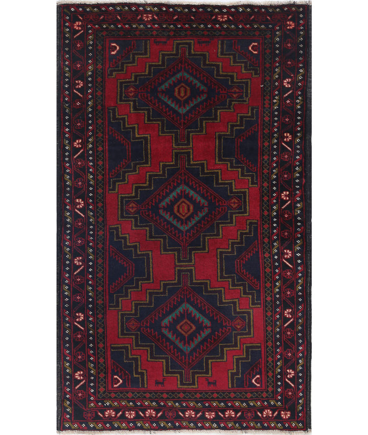 Red Afghan Baluchi Rug 2' 9" x 4' 10" Hand-Knotted | No. AT43002