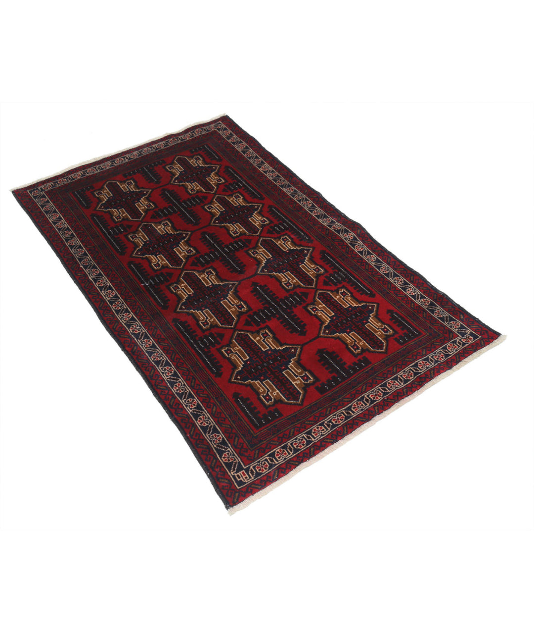 Red Afghan Tribal Rug 2' 9" x 4' 5" Hand-Knotted | No. AT41724