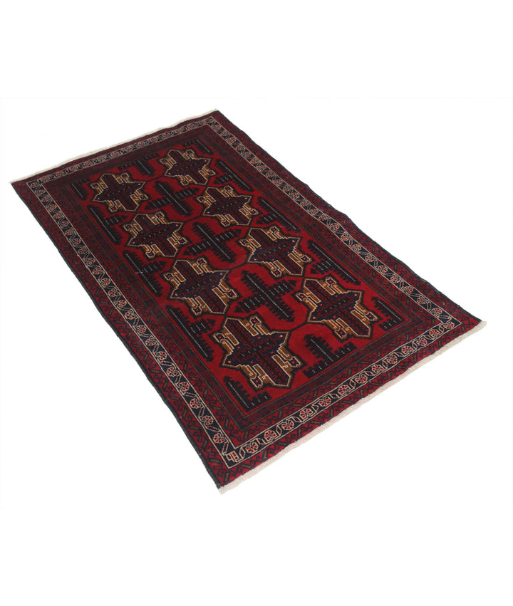 Red Afghan Tribal Rug 2' 9" x 4' 5" Hand-Knotted | No. AT41724