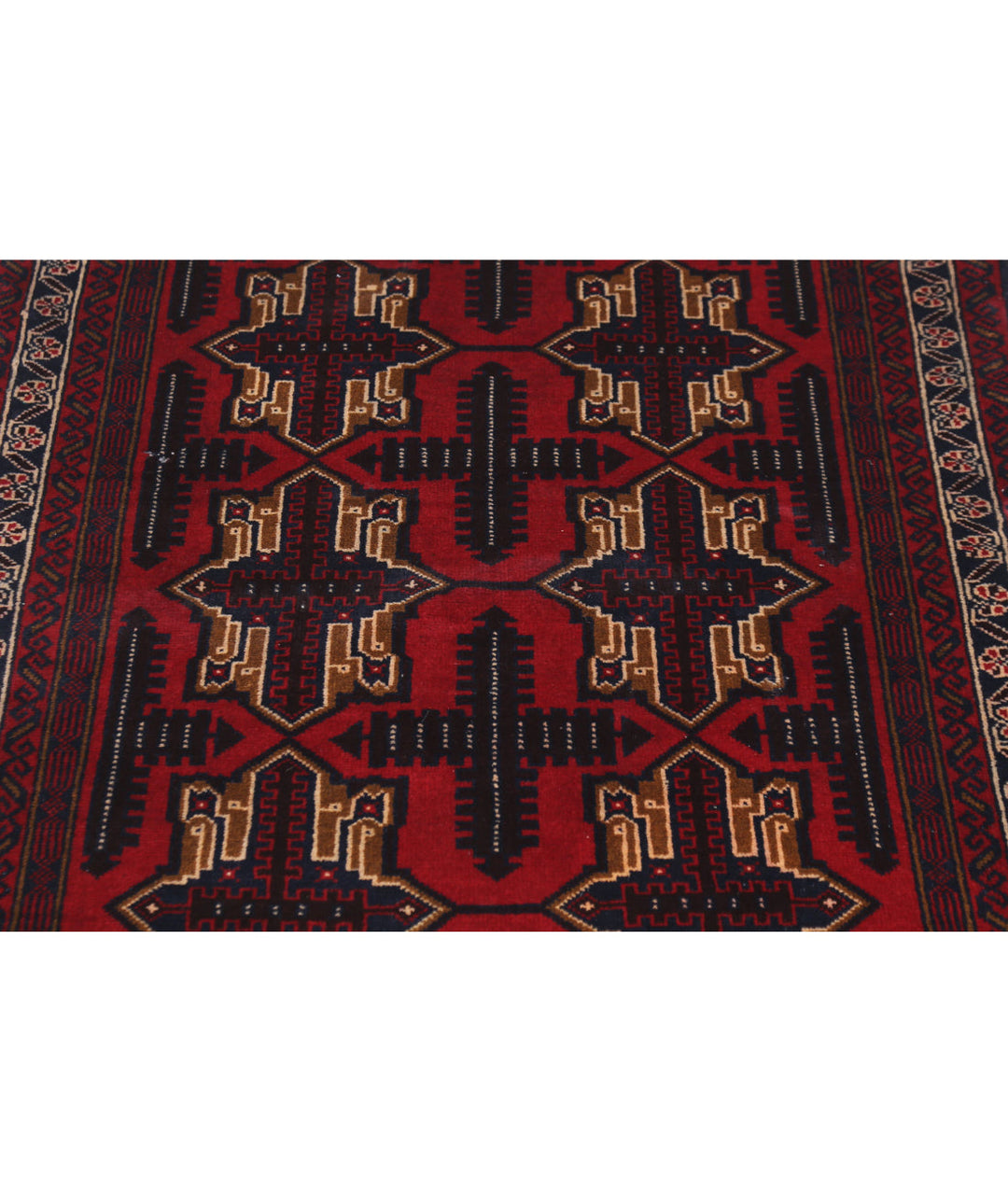 Red Afghan Tribal Rug 2' 9" x 4' 5" Hand-Knotted | No. AT41724