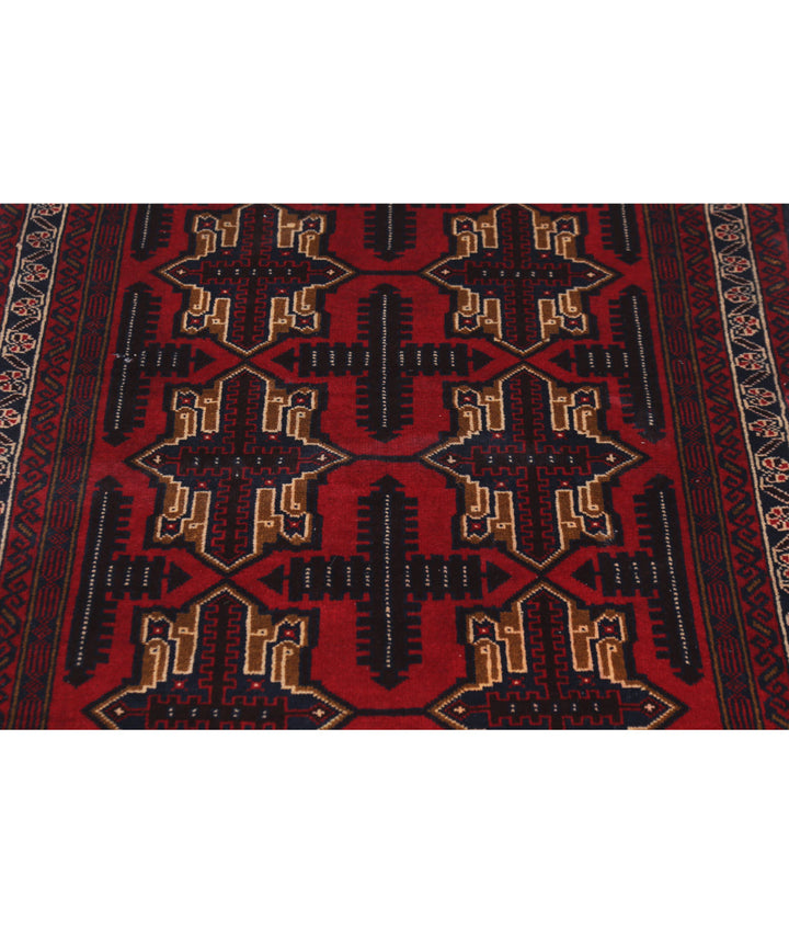 Red Afghan Tribal Rug 2' 9" x 4' 5" Hand-Knotted | No. AT41724