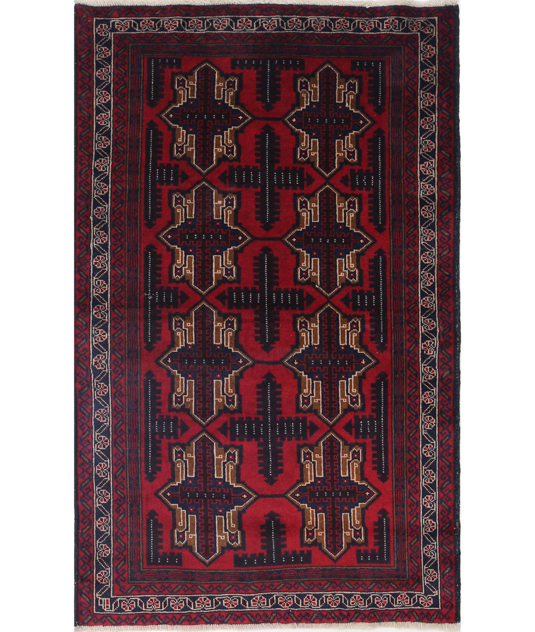 Red Afghan Tribal Rug 2' 9" x 4' 5" Hand-Knotted | No. AT41724