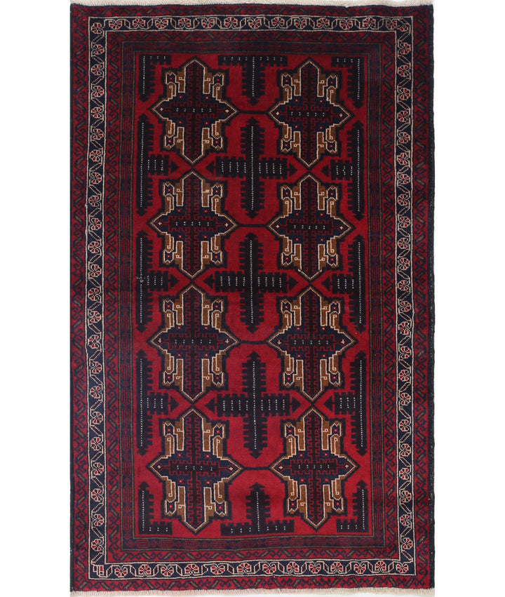 Red Afghan Tribal Rug 2' 9" x 4' 5" Hand-Knotted | No. AT41724