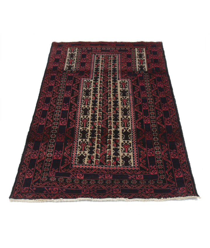 Red Afghan Baluchi Rug 3' 0" x 4' 11" Hand-Knotted | No. AT76799