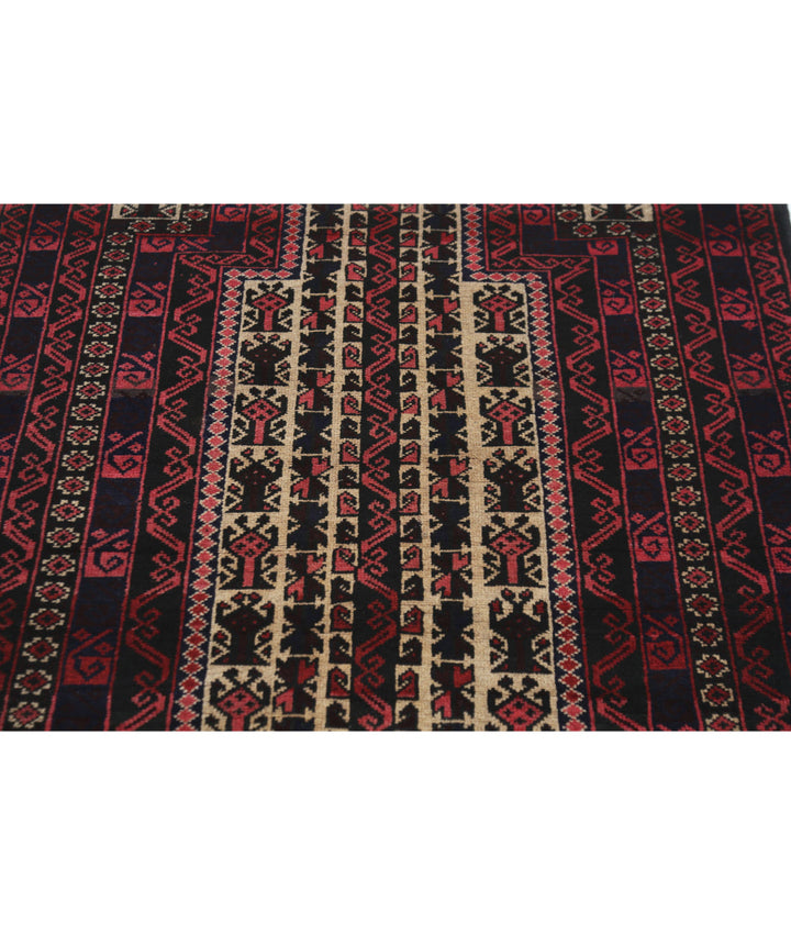 Red Afghan Baluchi Rug 3' 0" x 4' 11" Hand-Knotted | No. AT76799