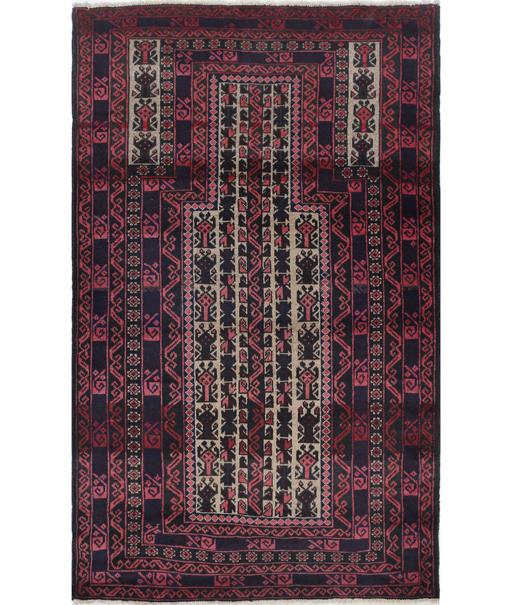Red Afghan Baluchi Rug 3' 0" x 4' 11" Hand-Knotted | No. AT76799