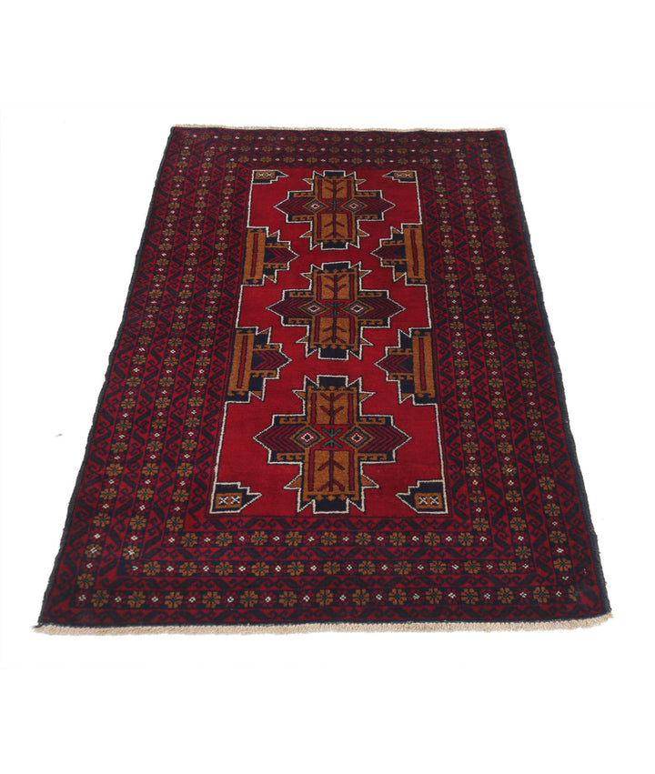 Red Afghan Tribal Rug 2' 11" x 4' 10" Hand-Knotted | No. AT41780