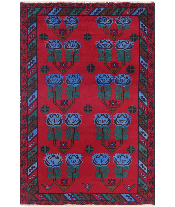 Red Afghan Tribal Rug 2' 11" x 4' 5" Hand-Knotted | No. AT46822