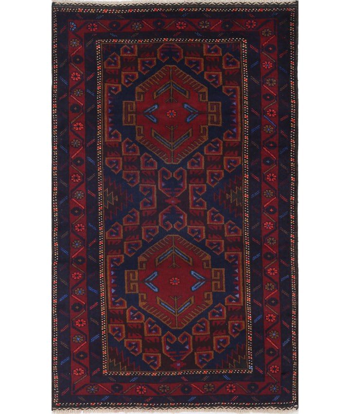 Red Afghan Tribal Rug 2' 11" x 5' 0" Hand-Knotted | No. AT65522