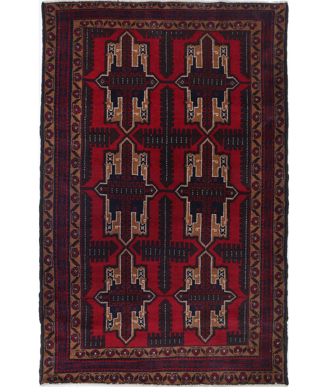 Hand Knotted Tribal Baluch Wool Rug 3' 2" x 4' 11" - No. AT42491