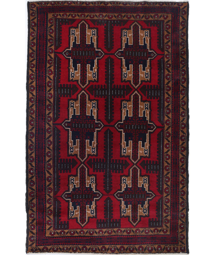 Hand Knotted Tribal Baluch Wool Rug 3' 2" x 4' 11" - No. AT42491