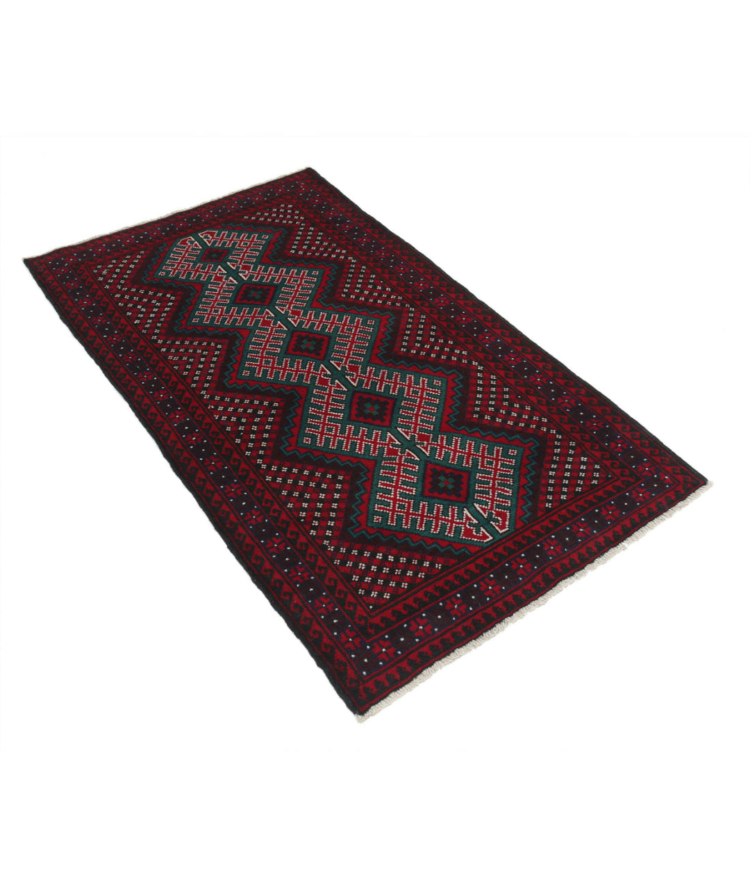 Red Afghan Baluchi Rug 2' 10" x 5' 0" Hand-Knotted | No. AT90370