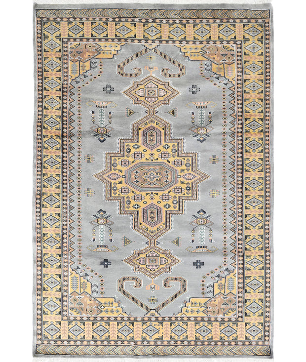 Hand Knotted Tribal Jaldar Fine Wool & Silk Rug 4' 6" x 6' 7" - No. AT88460
