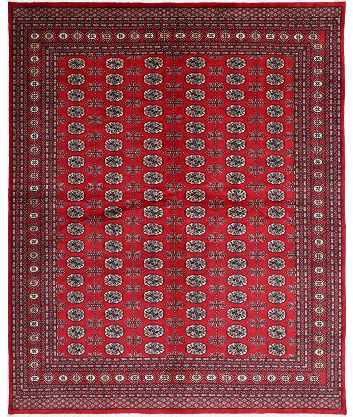 Red Pakistani Bokhara Rug 8' 0" x 10' 0" Hand-Knotted | No. AT44776