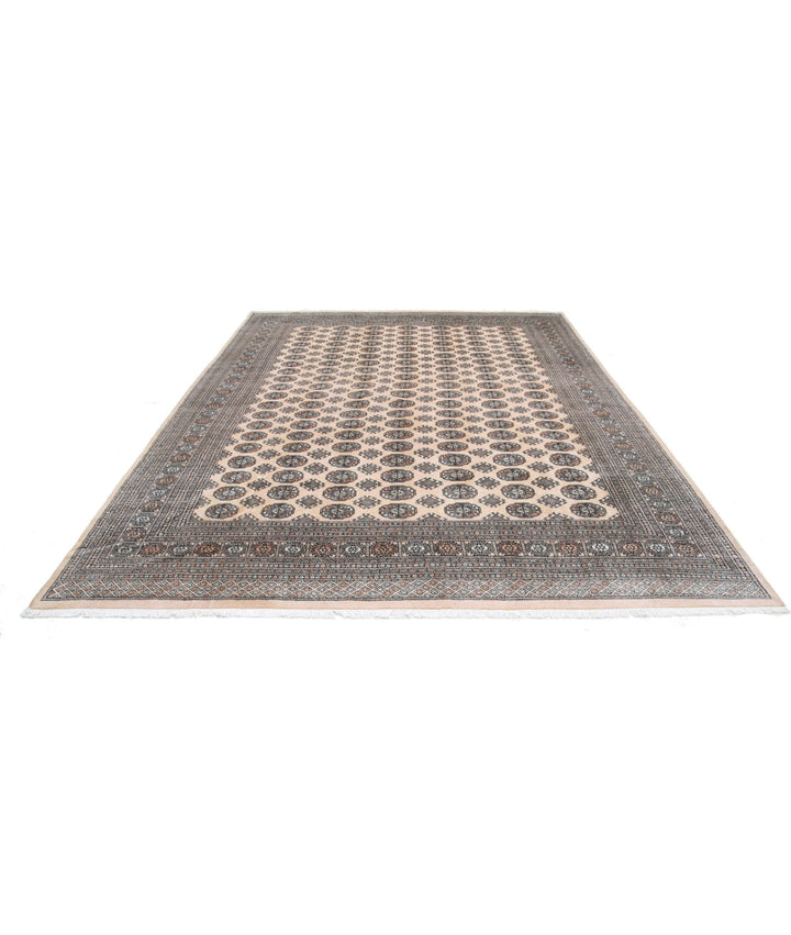 Ivory Pakistani Bokhara Rug 9' 0" x 11' 11" Hand-Knotted | No. AT29782