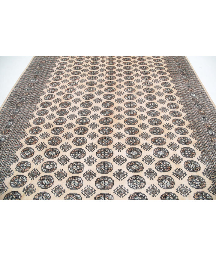Ivory Pakistani Bokhara Rug 9' 0" x 11' 11" Hand-Knotted | No. AT29782