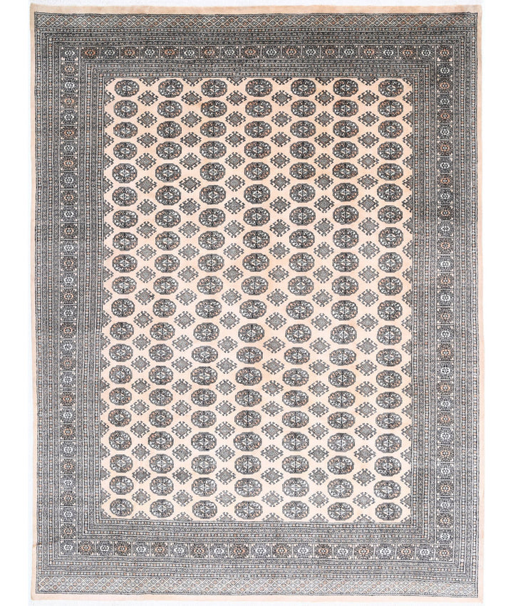 Ivory Pakistani Bokhara Rug 9' 0" x 11' 11" Hand-Knotted | No. AT29782