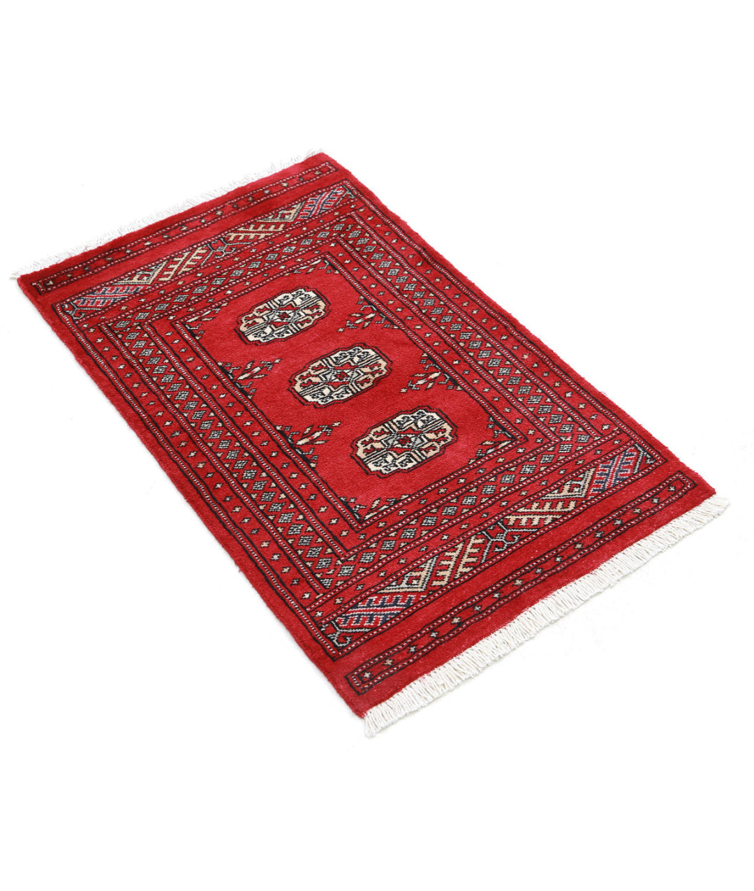 Red Pakistani Bokhara Rug 1' 11" x 3' 2" Hand-Knotted | No. AT33258