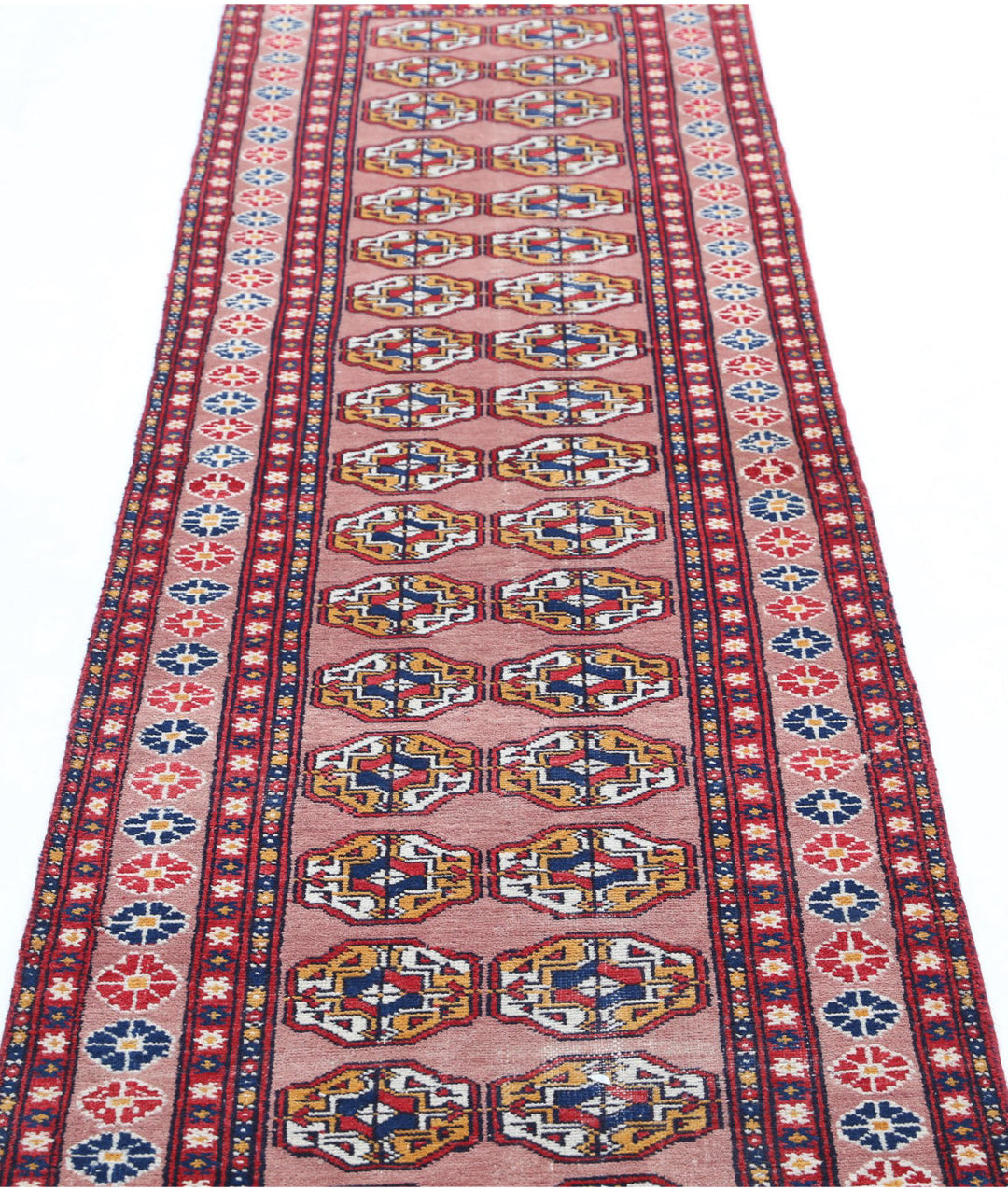 Peach Afghan Bokhara Rug 2' 4" x 9' 11" Hand-Knotted | No. AT33013