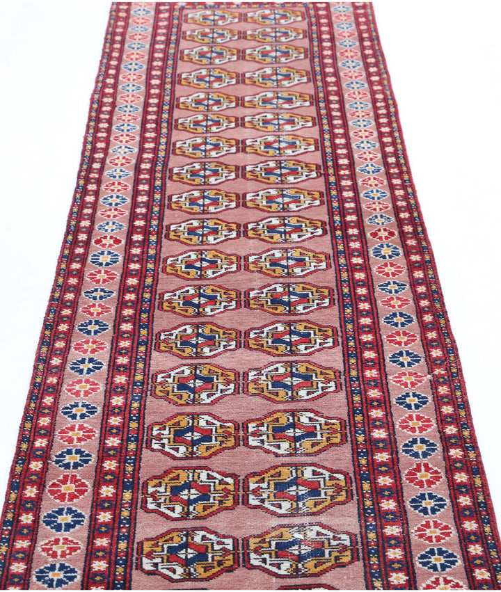 Peach Afghan Bokhara Rug 2' 4" x 9' 11" Hand-Knotted | No. AT33013