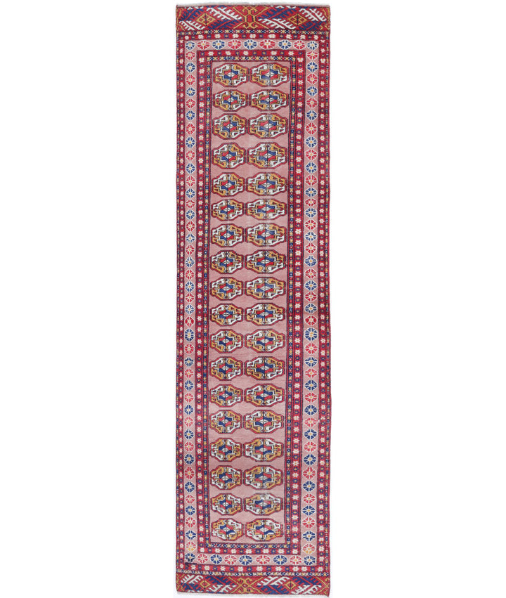 Peach Afghan Bokhara Rug 2' 4" x 9' 11" Hand-Knotted | No. AT33013
