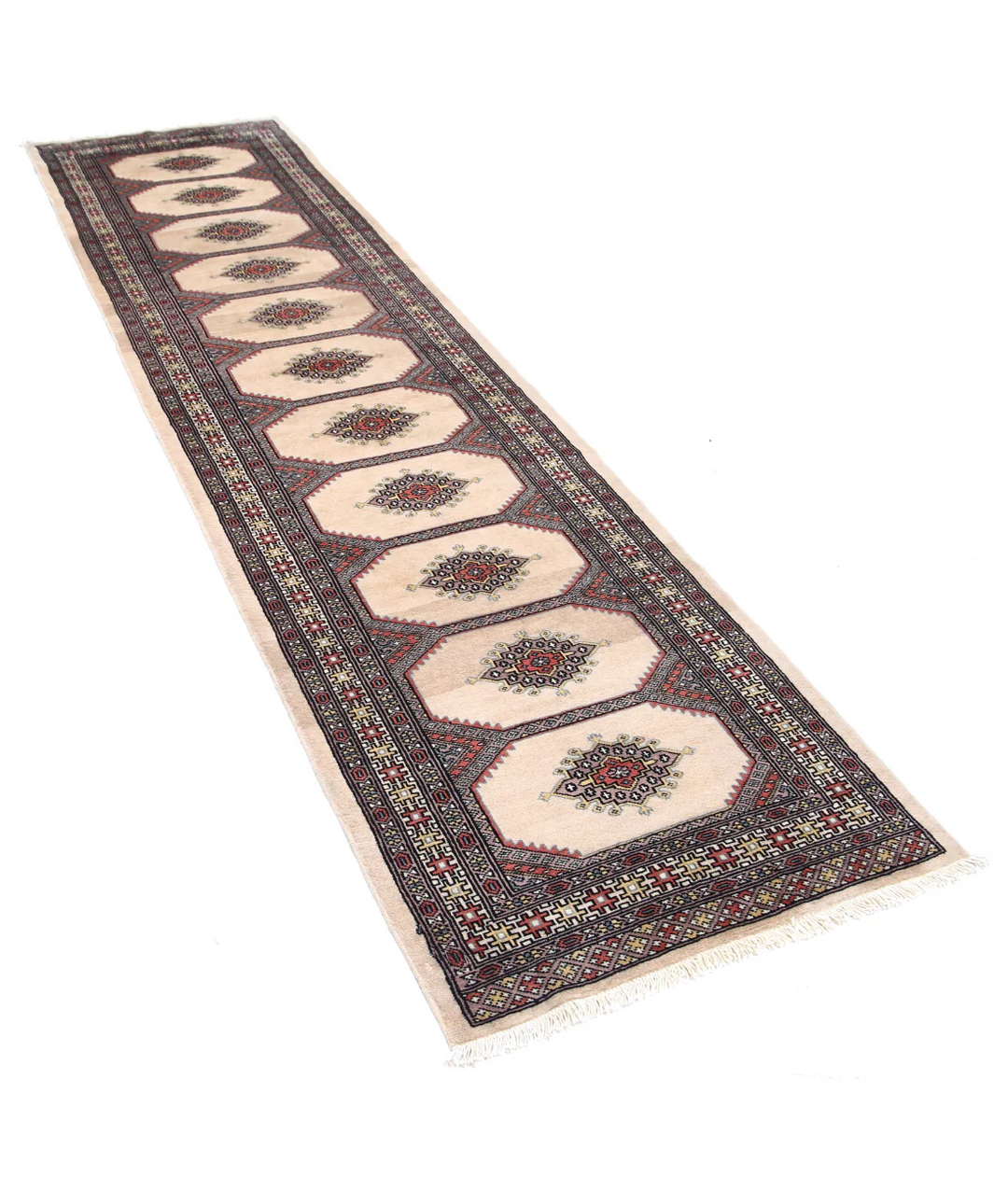 Ivory Afghan Bokhara Rug 2' 7" x 9' 10" Hand-Knotted | No. AT28881