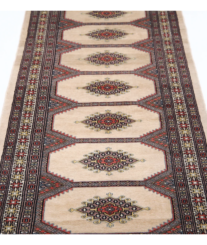Ivory Afghan Bokhara Rug 2' 7" x 9' 10" Hand-Knotted | No. AT28881