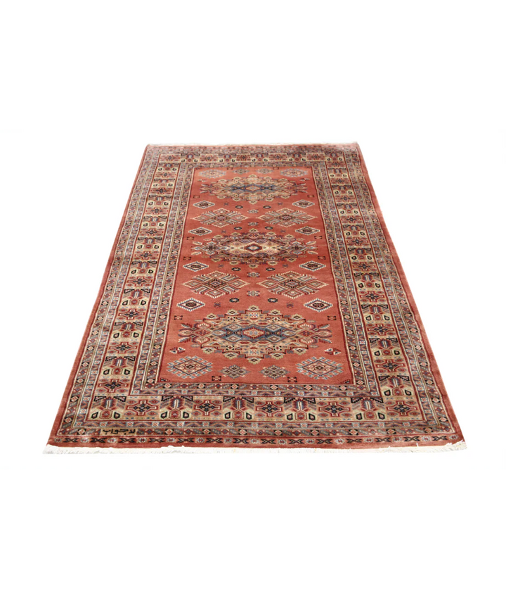 Ivory Afghan Bokhara Rug 4' 2" x 6' 1" Hand-Knotted | No. AT34152