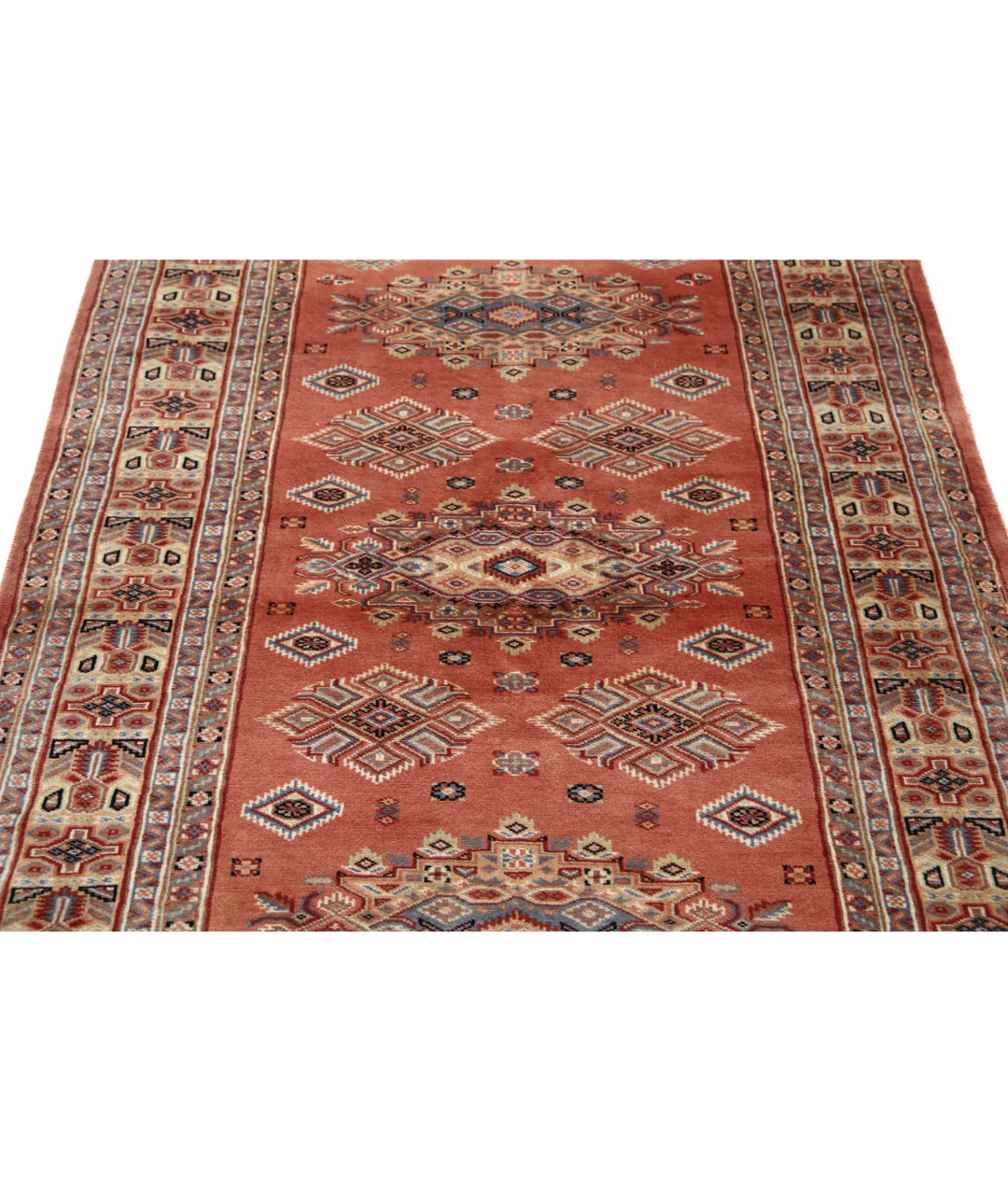 Ivory Afghan Bokhara Rug 4' 2" x 6' 1" Hand-Knotted | No. AT34152