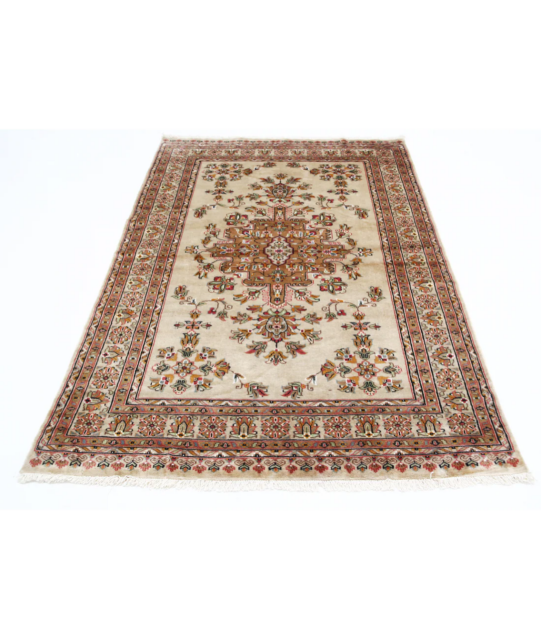 Ivory Afghan Bokhara Rug 4' 6" x 6' 8" Hand-Knotted | No. AT50614