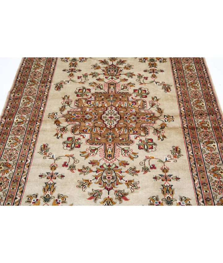 Ivory Afghan Bokhara Rug 4' 6" x 6' 8" Hand-Knotted | No. AT50614