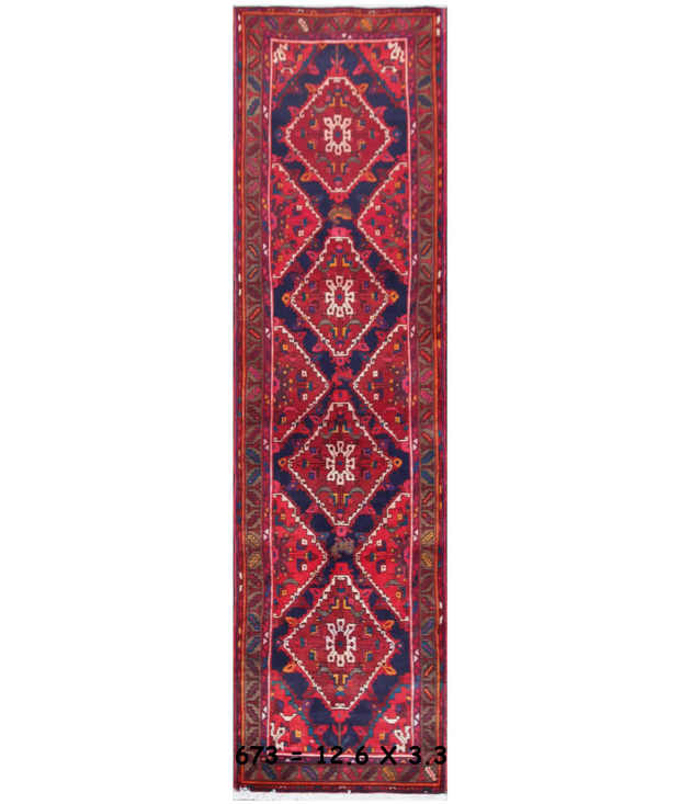 Hand Knotted Hamadan Wool Rug 3'  5" x 12'  7" - No. AT59541
