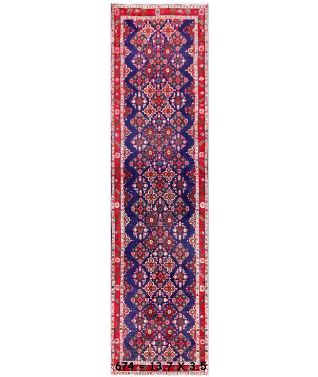 Hand Knotted Hamadan Wool Rug 3'  5" x 13'  8" - No. AT19922