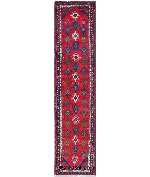 Hand Knotted Hamadan Wool Rug 3'  4" x 15'  2" - No. AT65407