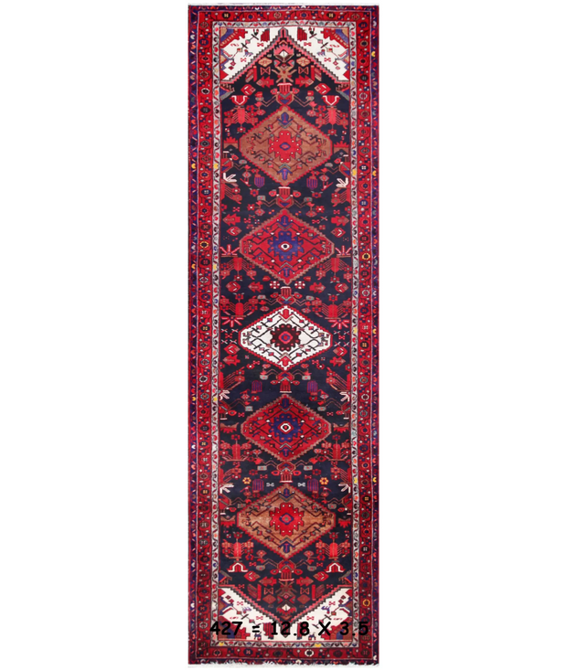 Hand Knotted Hamadan Wool Rug 3'  6" x 12'  10" - No. AT32512