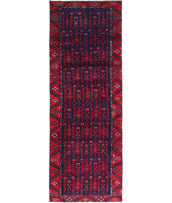 Afghan Hamadan Runner Rug 3' 4" x 10' 0" Hand-Knotted | No. AT17474