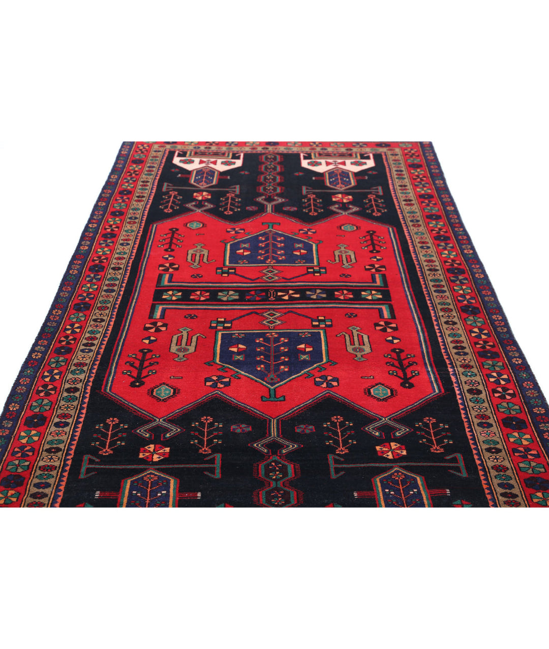 Afghan Hamadan Rug 4' 8" x 9' 7" Hand-Knotted | No. AT27957