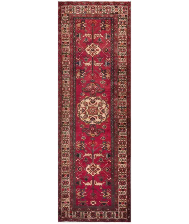 Hand Knotted Heriz Wool Rug 3'  3" x 11'  1" - No. AT46181