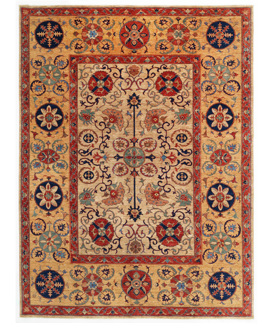 Ivory Afghan Tribal Rug 8' 11" x 11' 11" Hand-Knotted