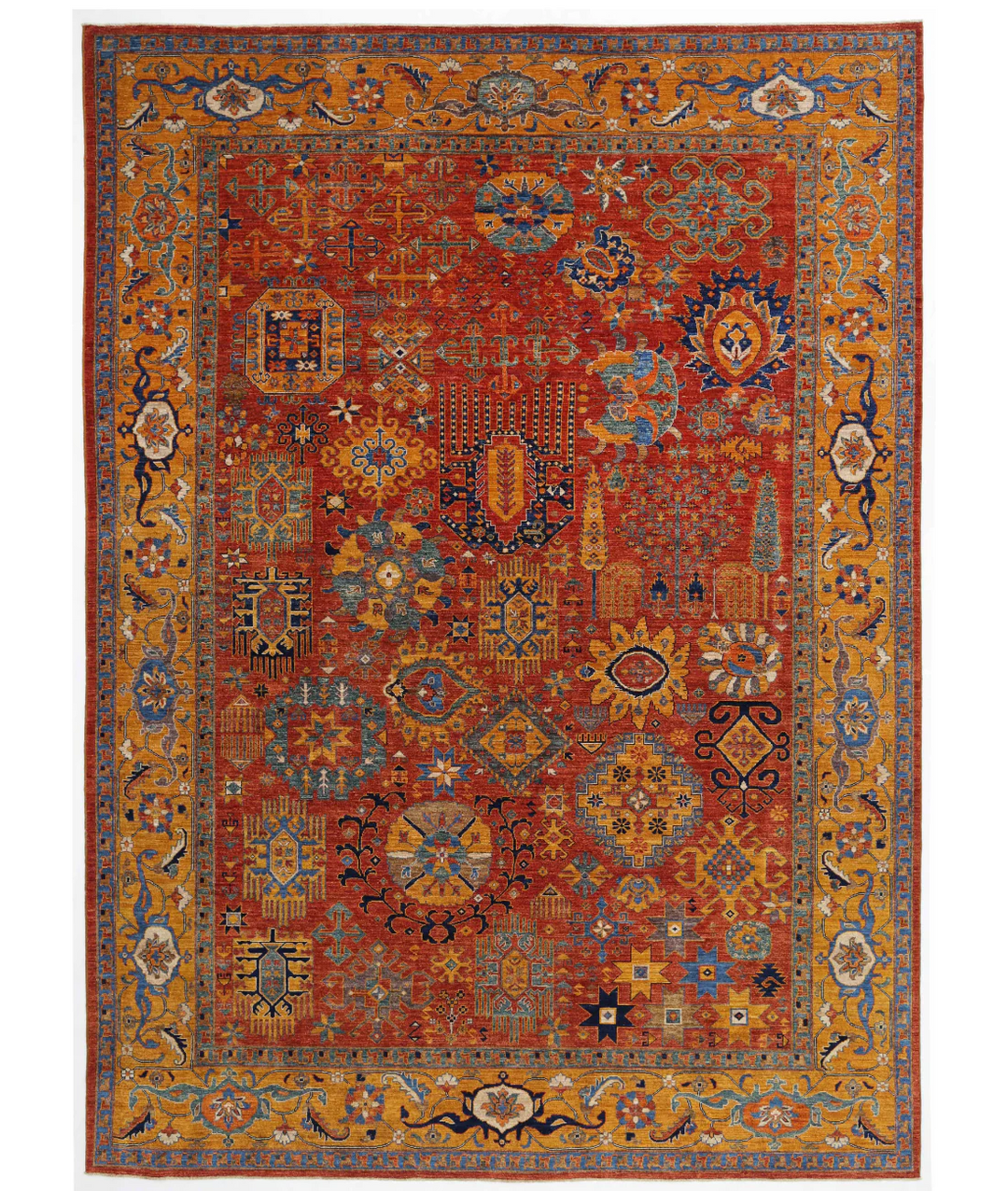Red Afghan Tribal Rug 9' 11" x 13' 7" Hand-Knotted