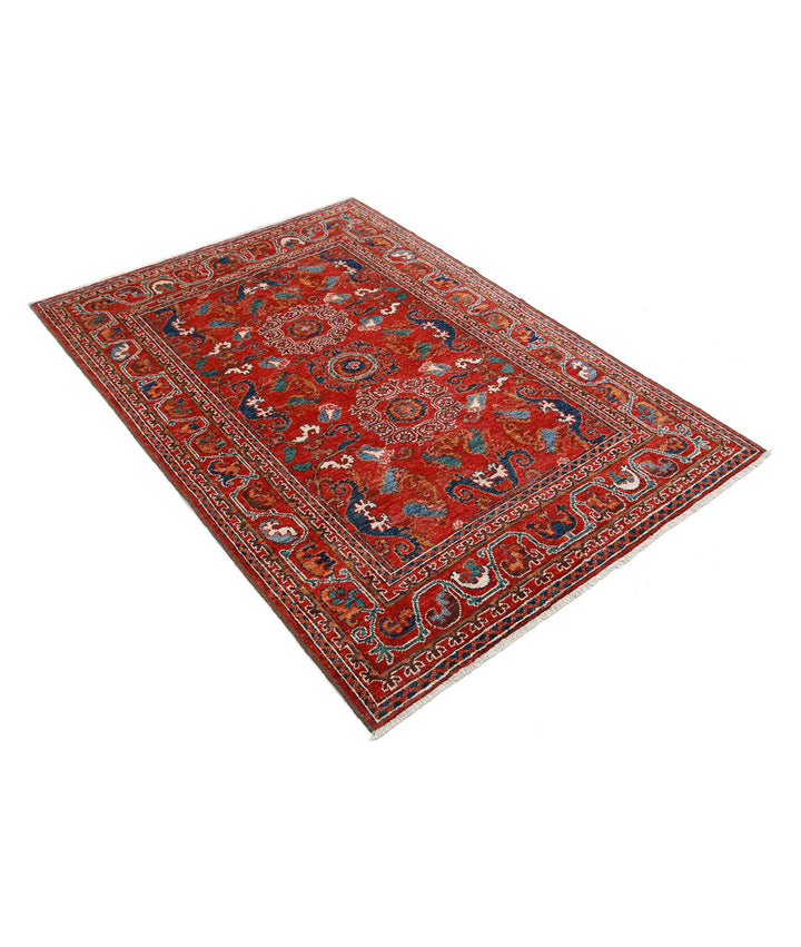 Hand Knotted Nomadic Caucasian Humna Wool Rug 4' 1" x 5' 10" - No. AT676634