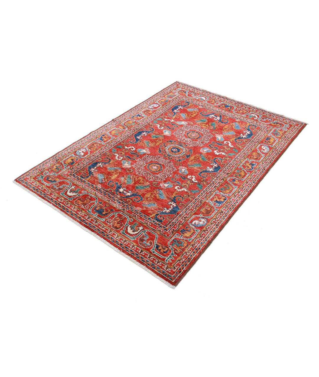 Hand Knotted Nomadic Caucasian Humna Wool Rug 4' 1" x 5' 10" - No. AT676634