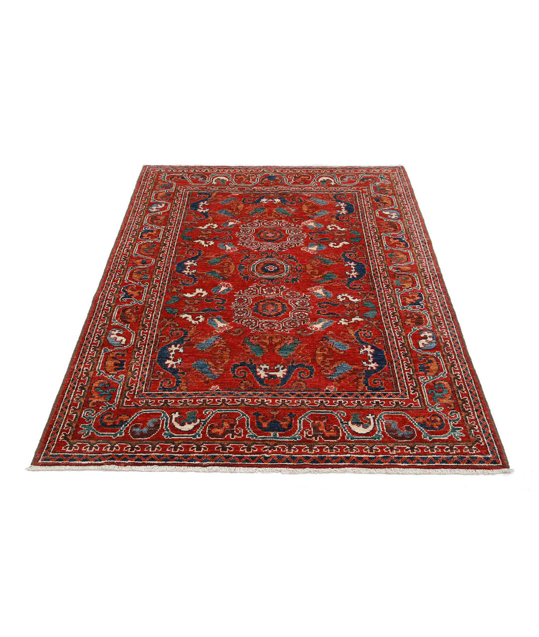 Hand Knotted Nomadic Caucasian Humna Wool Rug 4' 1" x 5' 10" - No. AT676634